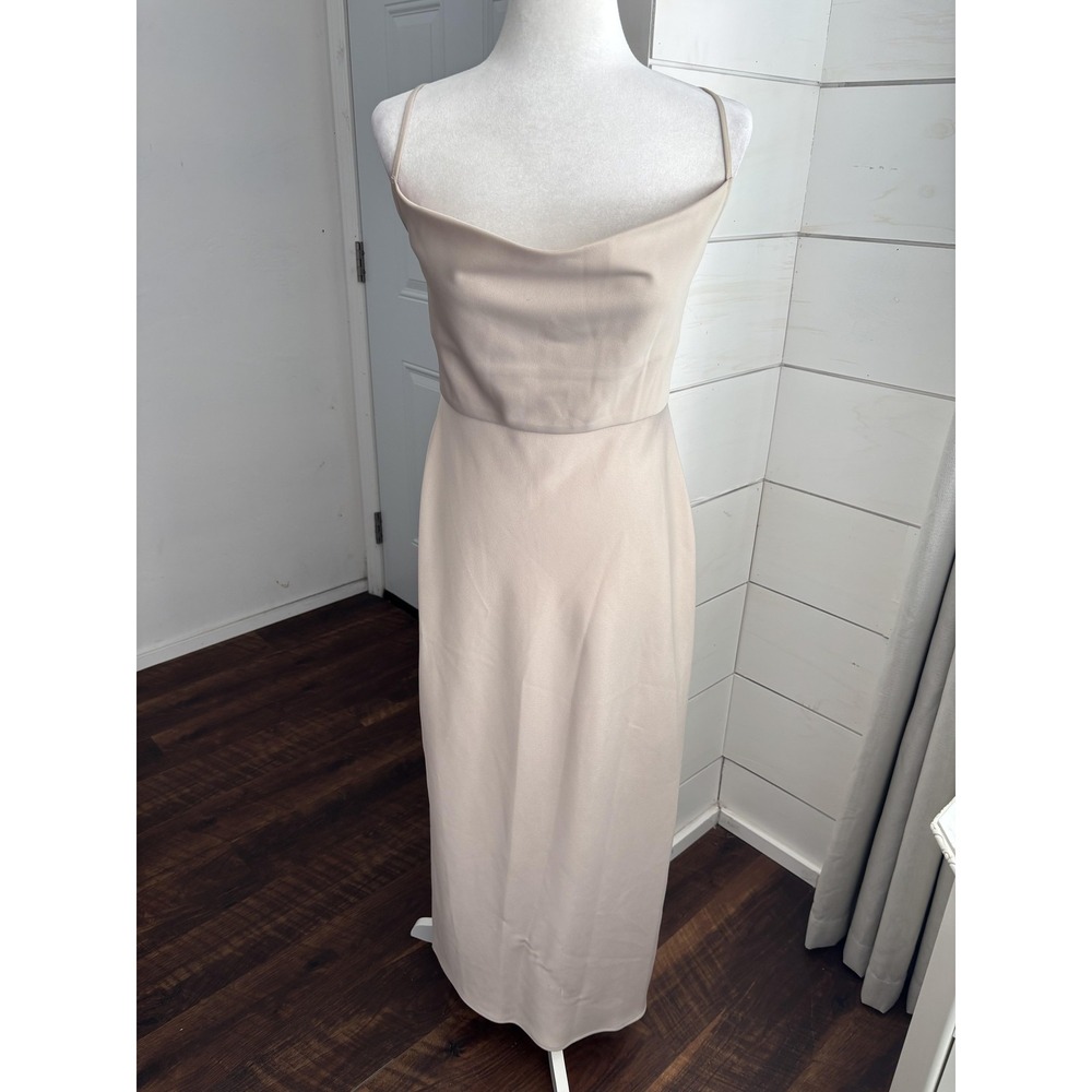 BHLDN Dress Womens 8 Beige Satin Cowl Neck Maxi Slip Bridal Wedding Formal